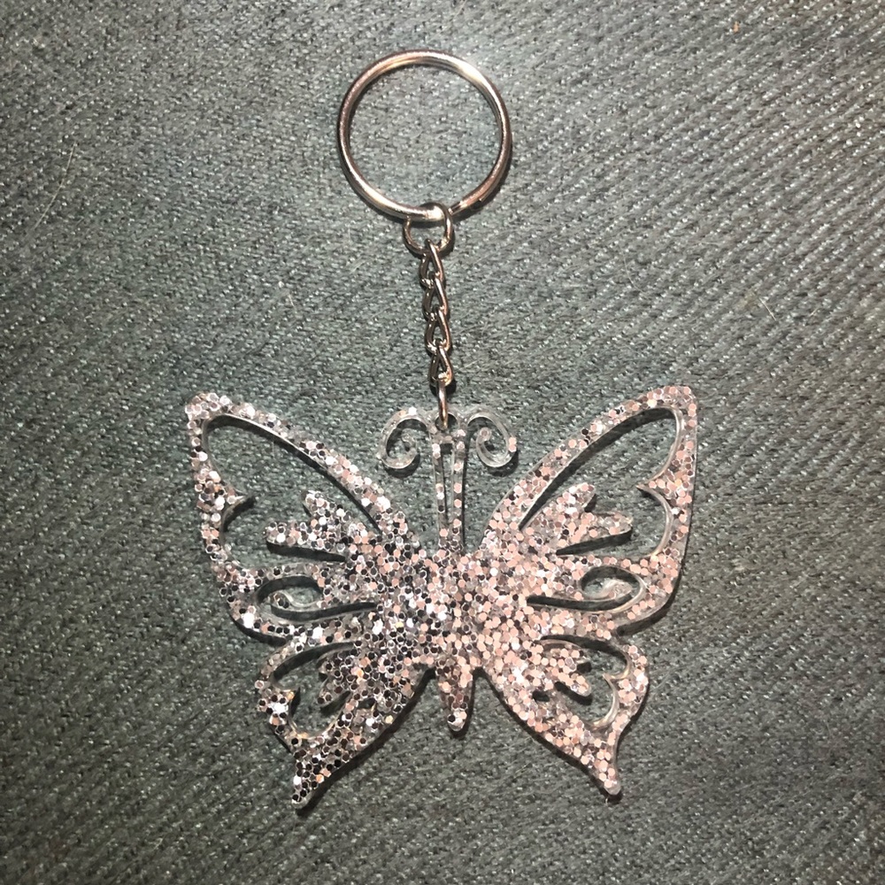 Silver Glitter Butterfly Keychain - Also available as a necklace or ornament - Picture 9 of 15